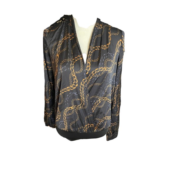 L'Academie Womens The Long Sleeve Bodysuit Chain Print Size S Black/Gold - Picture 2 of 12